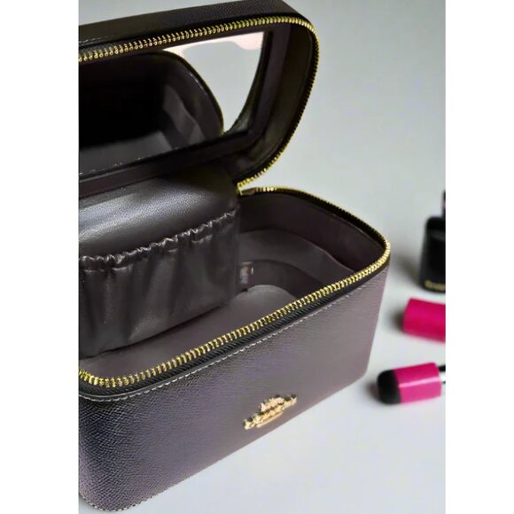 Coach Cosmetic Makeup Case CW727 Black Leather Large Travel Zip Around - Picture 6 of 8